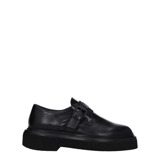 Max Mara Black Leather Oxfords And Derbies with buckle closure, round toe, low flat heel, casual style, rubber sole - MPN 23452605346004.