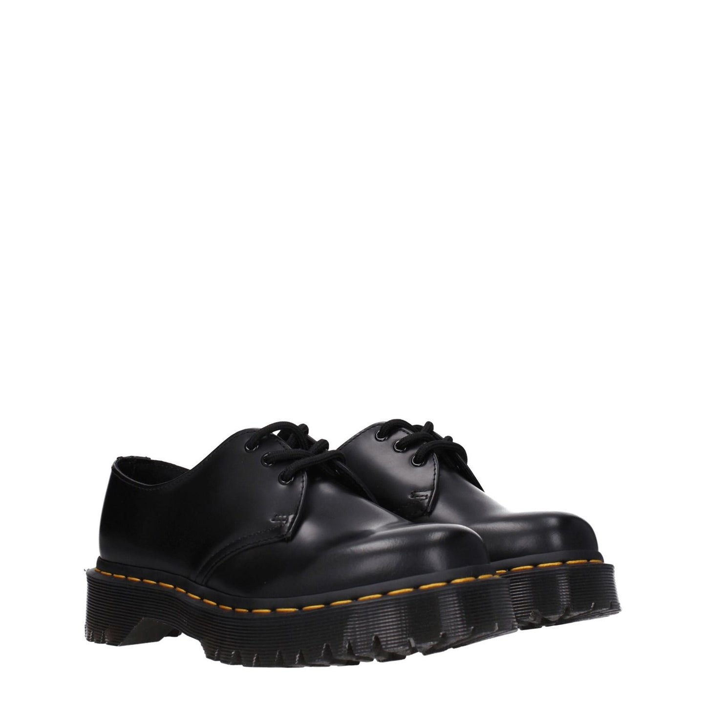 Dr. Martens Black Leather Oxfords And Derbies with lace-up design and round toe, featuring a 3.5 cm mid heel rubber sole.