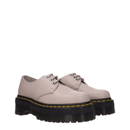 Dr. Martens Gray Leather Oxfords And Derbies with round toe, lace up closure, and mid heels, made of leather with rubber sole.