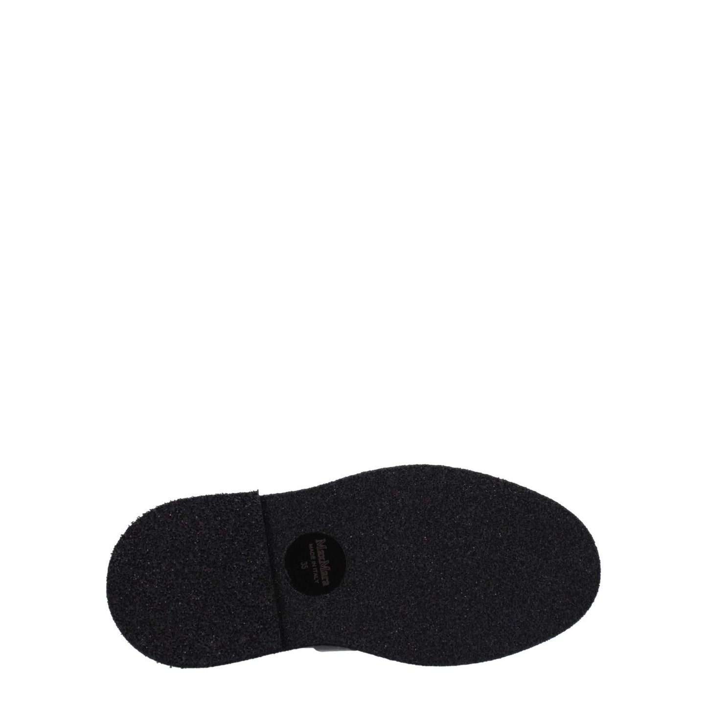 Sole view of Max Mara Black Leather Oxfords And Derbies showing rubber construction and brand logo, featuring round toe design.