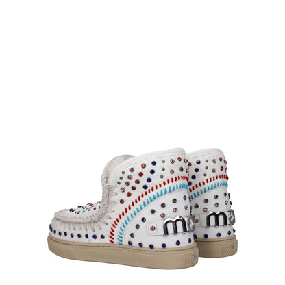Mou White Leather Ankle Boots with studs, stones, and back logo. Casual style, rubber sole, 2.5cm wedge. MPN MUFW111031CWXWHI.