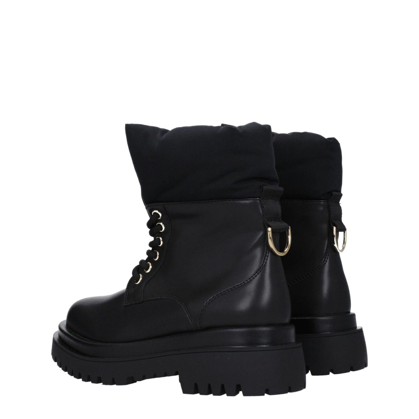 Versace Jeans Black Polyethylene Ankle Boots with lace-up closure, mid heels, rubber sole, and front logo