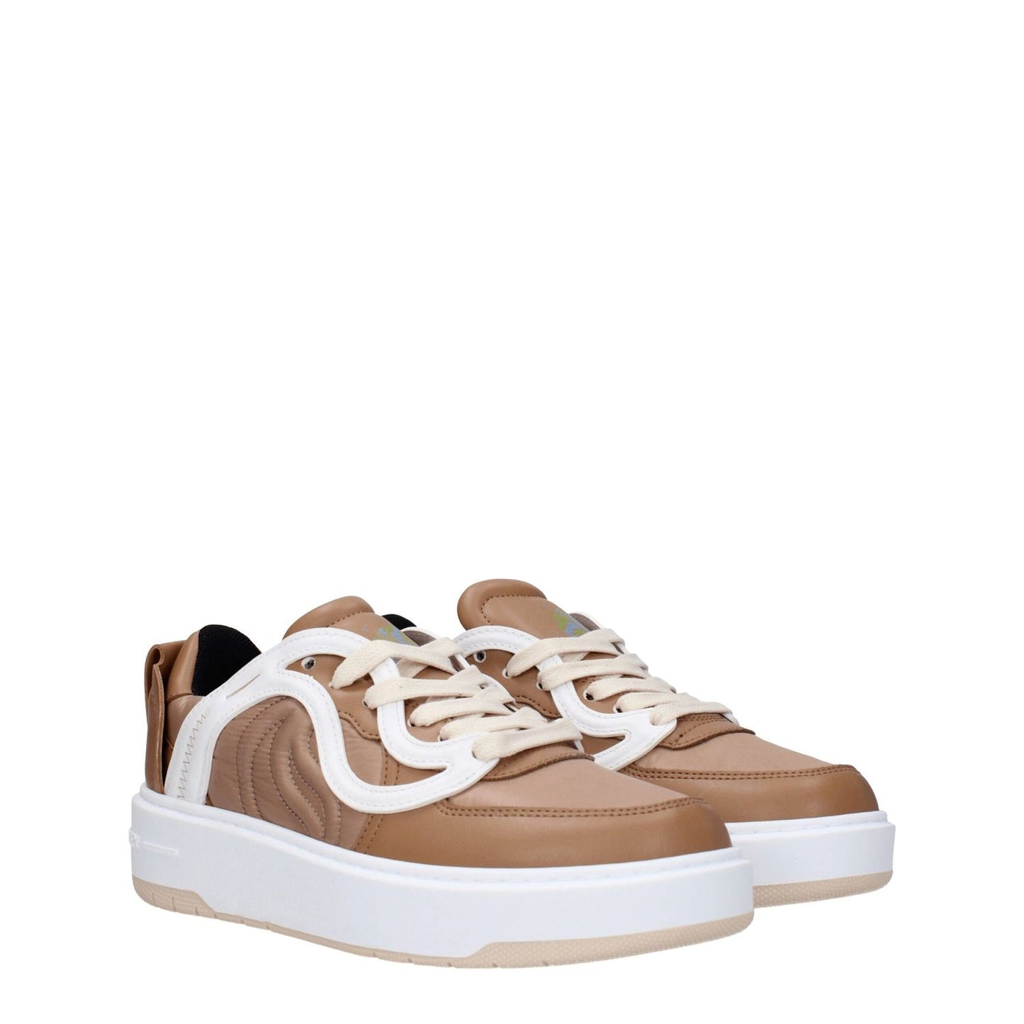 Stella McCartney Brown Fabric Chunky Sneakers with lace-up closure, round toe, and rubber sole; includes front and back logos.