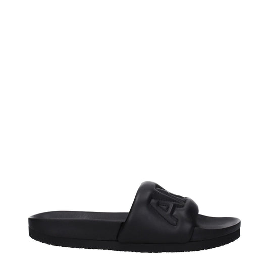 Ambush Black Leather Slippers with front logo, open toe and rubber sole, designed for street style fashion.