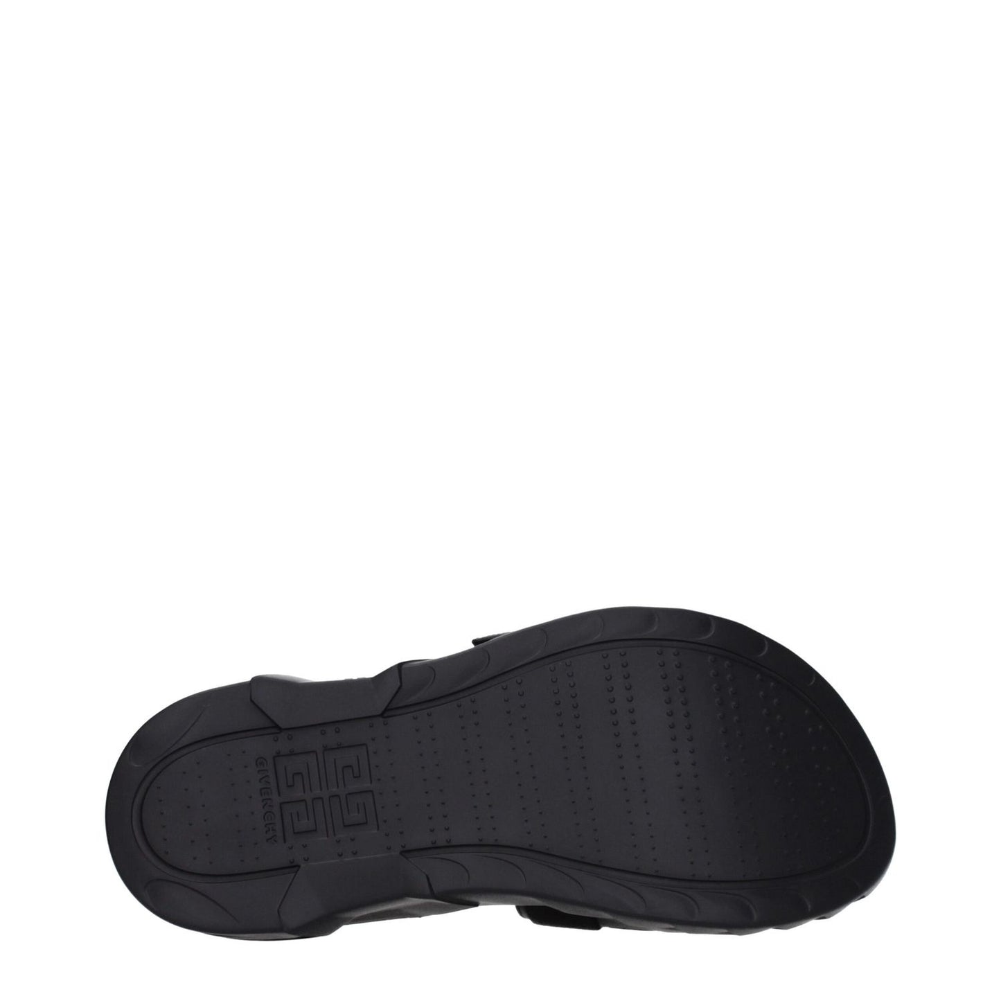Sole view of Givenchy Black Fabric Slippers featuring rubber material and embossed logo.