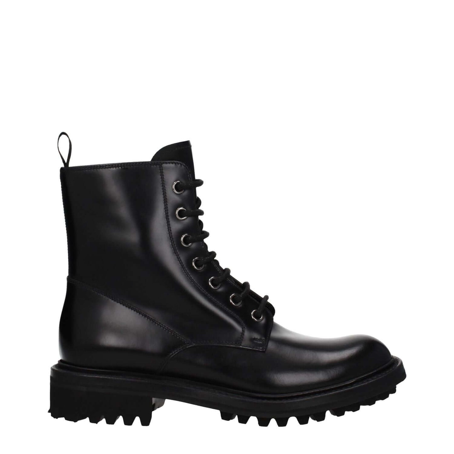 Church's Black Leather Ankle Boots with vintage effect and lace-up closure, featuring a round toe and rubber sole, style: casual.