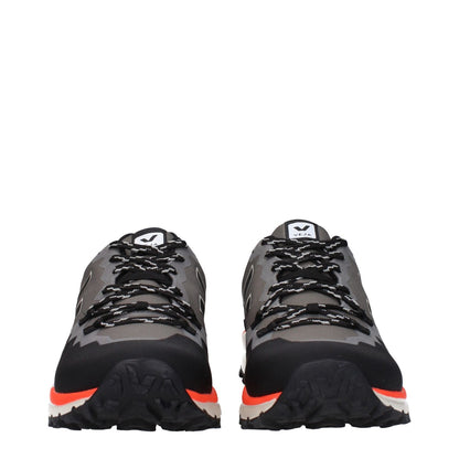 Veja Gray Fabric Athletic Sneakers with rubber sole, black details, front and side logos, and lace-up closure, featuring a round toe design.