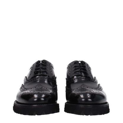 Church's Black Leather Oxfords And Derbies front view with lace-up design and vintage effect suitable for casual wear.