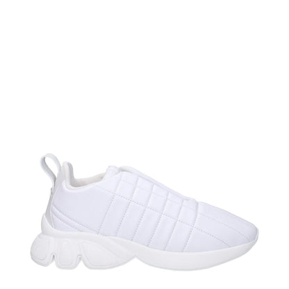 Burberry White Leather Sneakers featuring front and back logo with lace-up closure, round toe, and rubber sole, ideal for casual style.