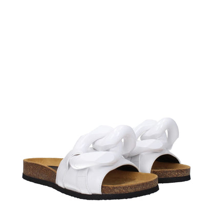 Jw Anderson White Leather Slippers with front detail, open toe, rubber sole, and low flat heel. Casual style, MPN ANW36015A101.