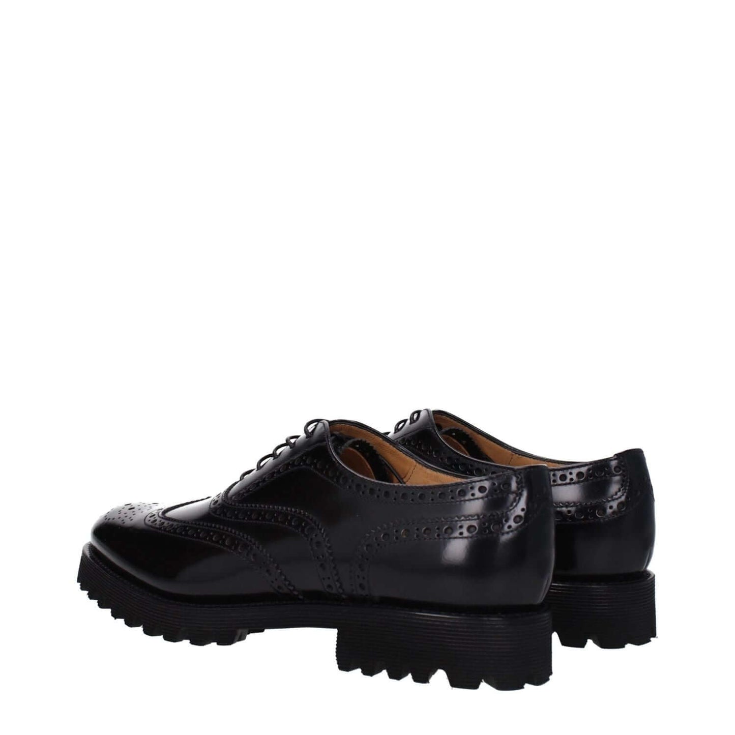 Church's Black Leather Oxfords And Derbies with lace-up closure and round toe, featuring a rubber sole and vintage effect.