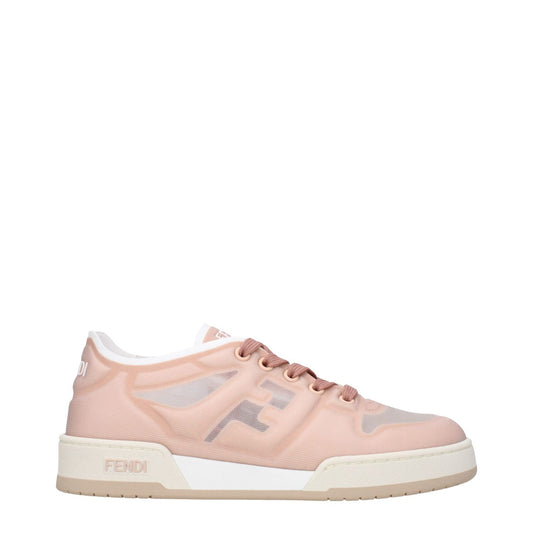 Fendi Pink Fibres Sneakers with logos, casual style, lace-up closure, net material, rubber sole, round toe, blossom color detail.