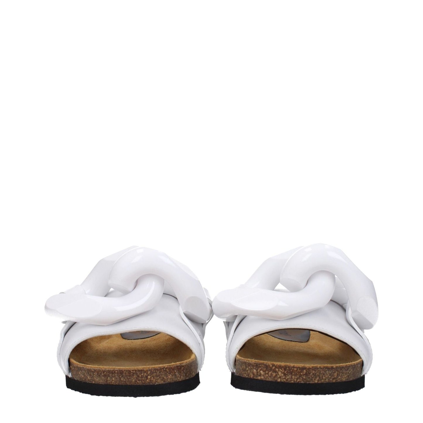 Jw Anderson White Leather Slippers featuring rubber sole and open toe, rear view showcasing casual design with front detail.
