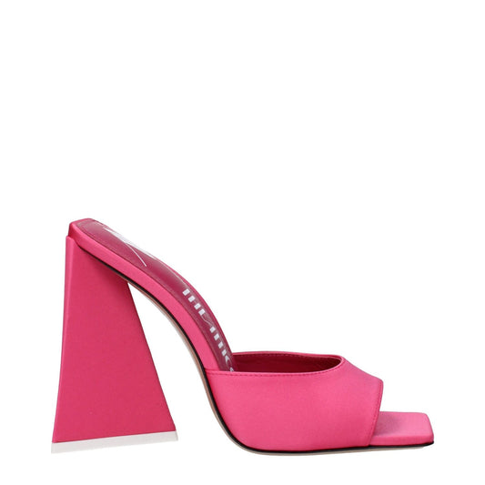 The Attico Pink Fabric Platform Sandals with high heel design and open toe style, featuring an 11 cm heel and leather sole.