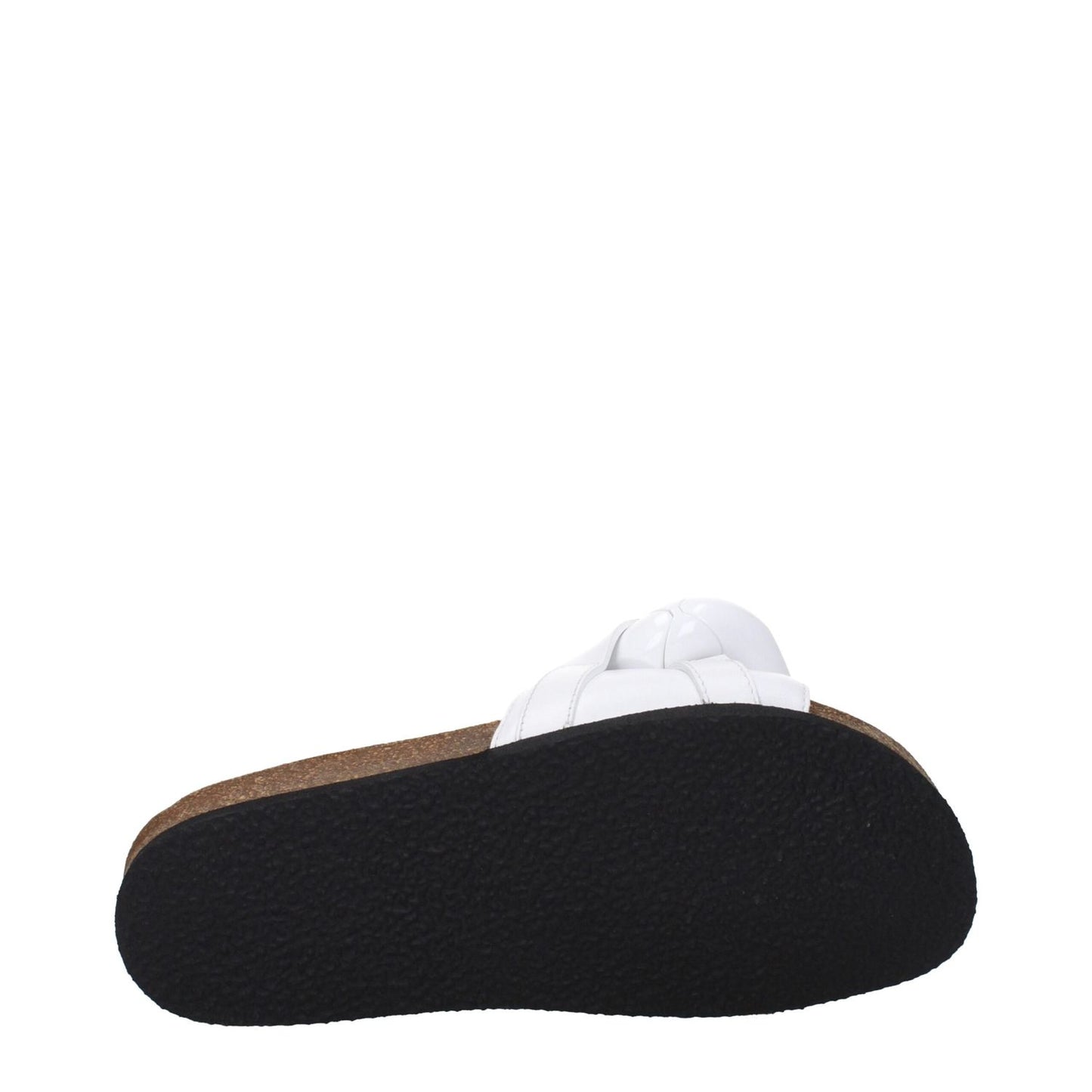 Side view of Jw Anderson White Leather Slippers with rubber sole and open toe design, featuring front detail on a casual style.