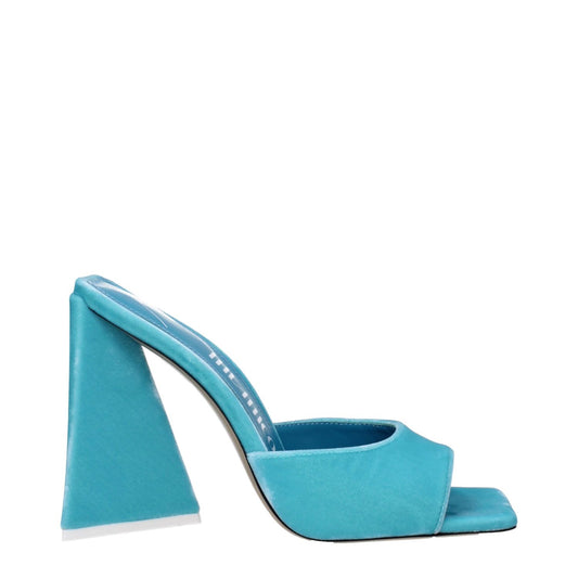 The Attico Light Blue Velvet Platform Sandals with high heel, open toe design, and leather sole for a casual style.