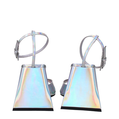 The Attico Gray Leather Platform Sandals with buckle closure, open toe, high 8.5 cm heel, eco leather material, view of the heel.