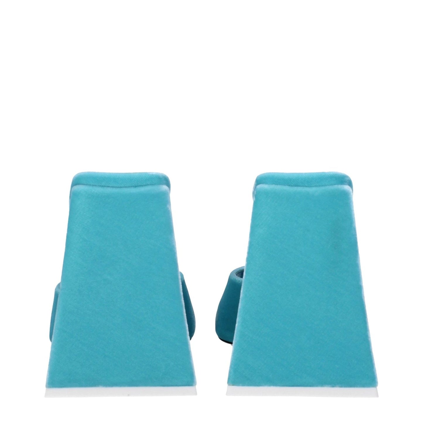 The Attico Light Blue Velvet Platform Sandals with turquoise high heels and open toe design, back view showcasing 11.5 cm heels.