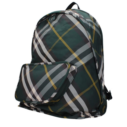 Burberry Green Fabric Large Backpack with plaid design and adjustable straps, featuring zip closure and multiple pockets, 33x44x17 cm.
