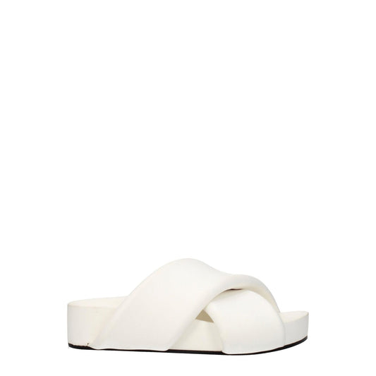Jil Sander White Leather Slippers with vintage effect, open toe, mid heels, and optic white color. MPN: J15WP0043P5057100.