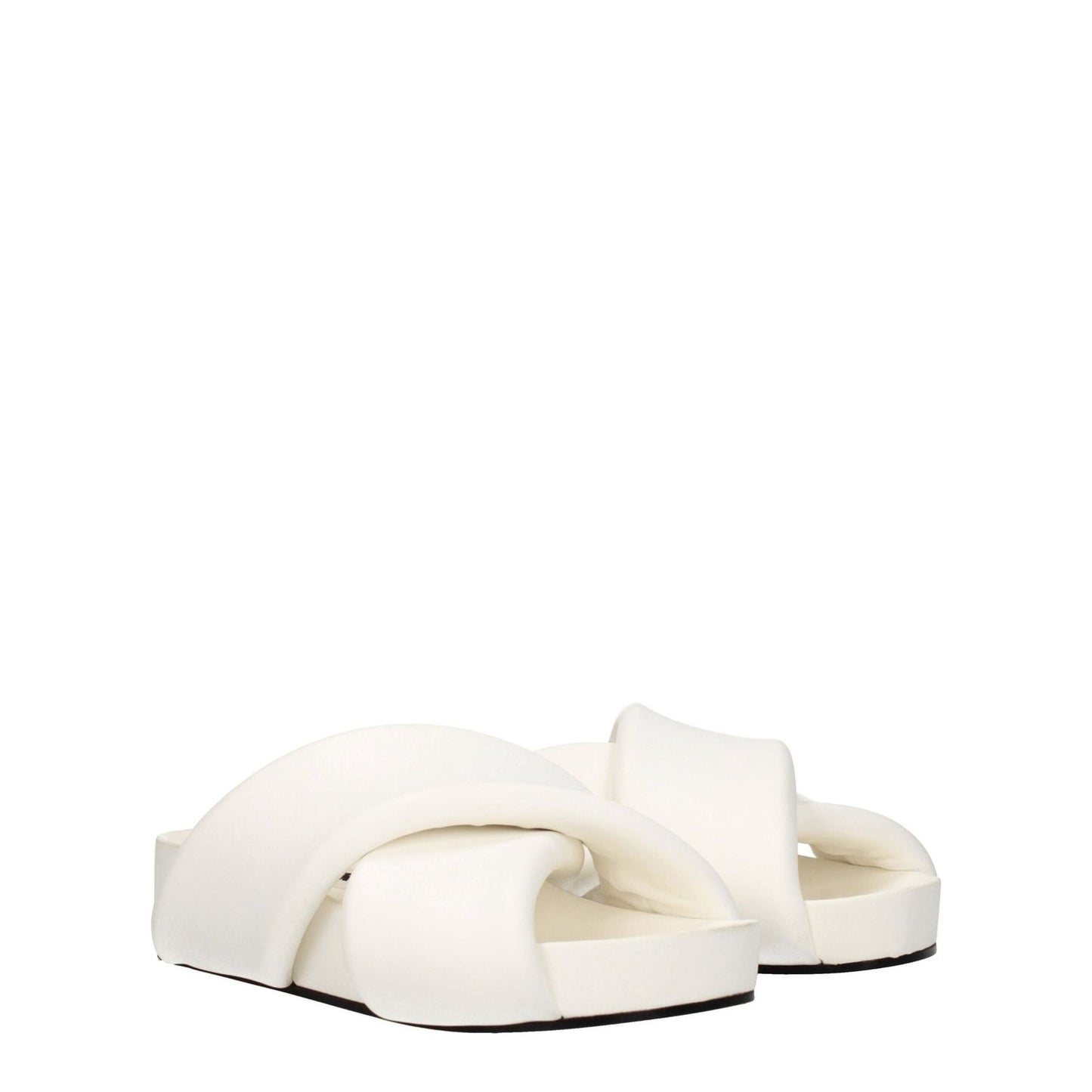 Jil Sander White Leather Slippers with vintage effect, open toe design, and mid heels. Casual style with leather sole, heel height 4 cm.