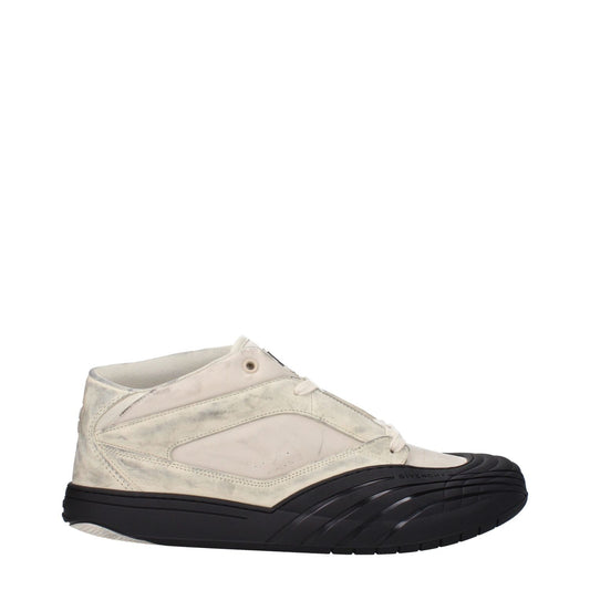 Givenchy Beige Fabric Chunky Sneakers with vintage effect and black rubber sole, featuring front and back logos, lace-up closure.