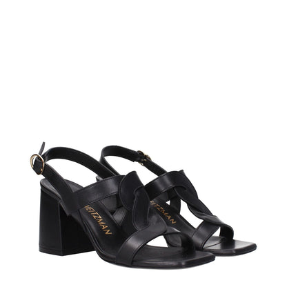 Stuart Weitzman Black Leather Platform Sandals with buckle closure and mid heels, open toe design, MPN IBIZA75SMOSH845BLACK