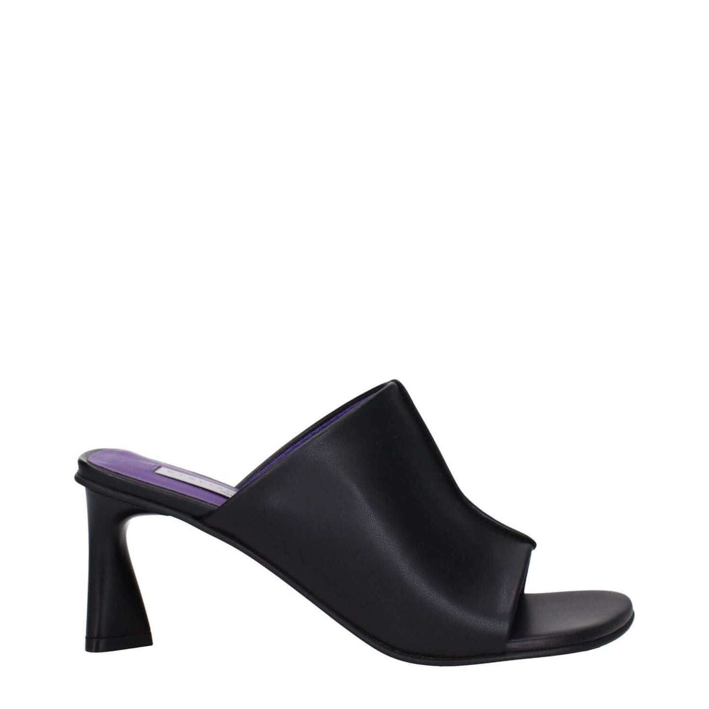 Stella McCartney Black Leather Stiletto Heel Sandals with eco sole, 7.5 cm mid heel, open toe. MPN 810320KP0271000.