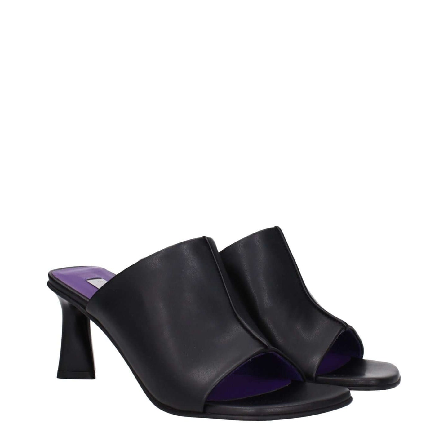 Stella McCartney Black Leather Stiletto Heel Sandals with eco heel 7.5 cm and open toe design.