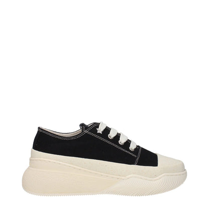 Stella McCartney Black Fabric Chunky Sneakers with rubber sole, lace-up closure, and mid heels, featuring a front logo.