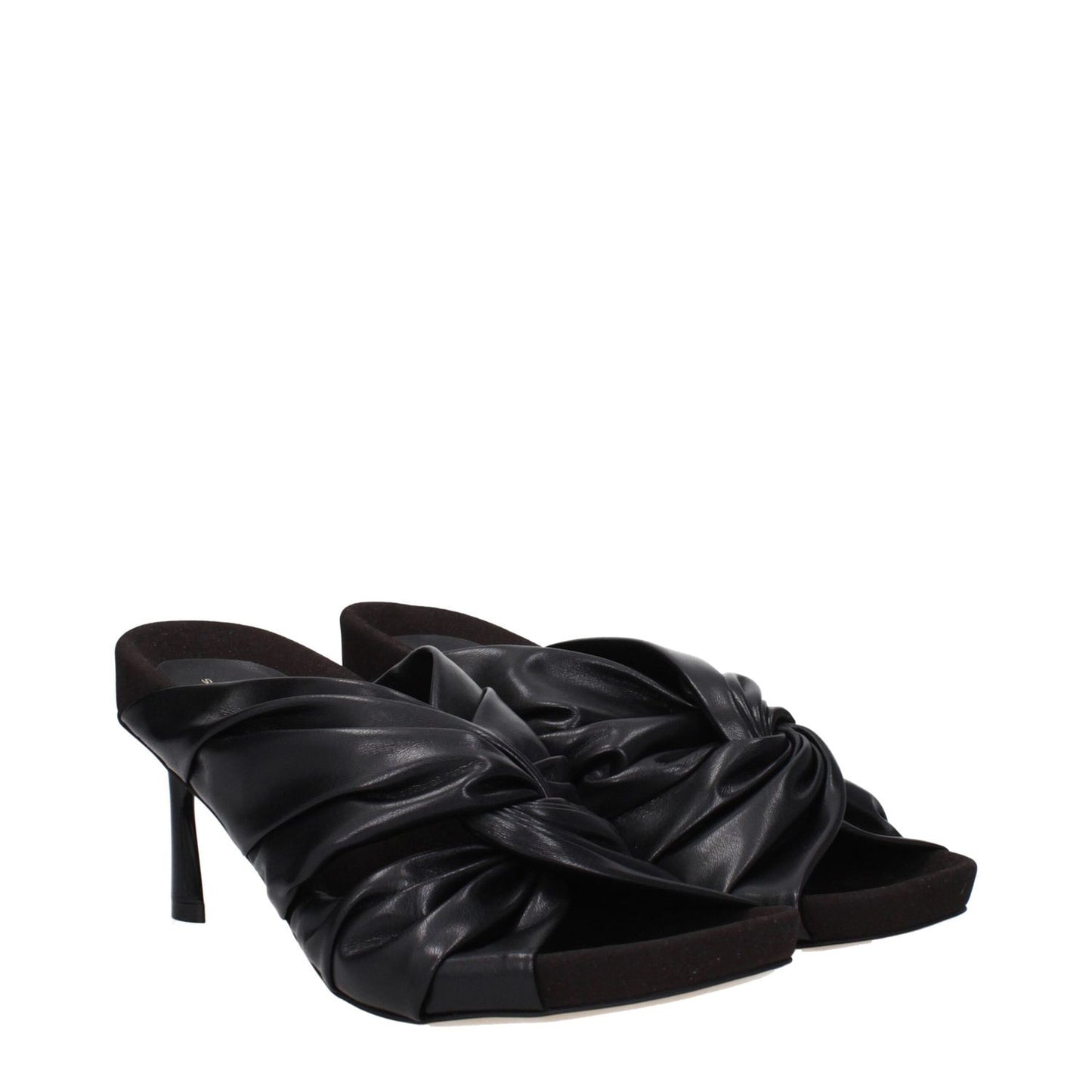 Stella McCartney Black Leather Stiletto Heel Sandals with open toe and eco heel, MPN 810407AP02501000, featuring mid heels and open toe design.