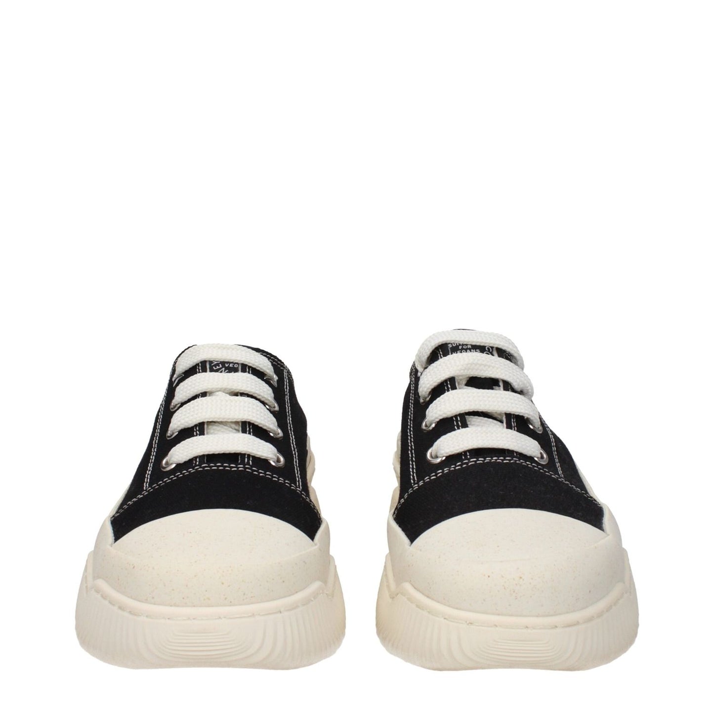 Stella McCartney Black Fabric Chunky Sneakers with lace-up closure and rubber sole, featuring a 5 cm mid heel and front logo design.