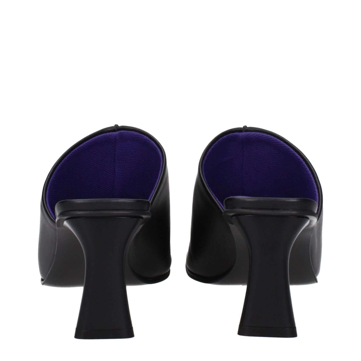 Back view of Stella McCartney Black Leather Stiletto Heel Sandals with open toe and mid heels.