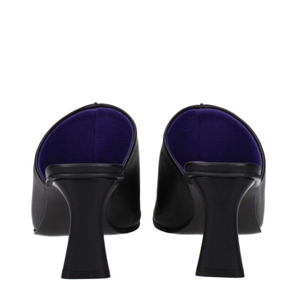 Back view of Stella McCartney Black Leather Stiletto Heel Sandals with open toe and mid heels.