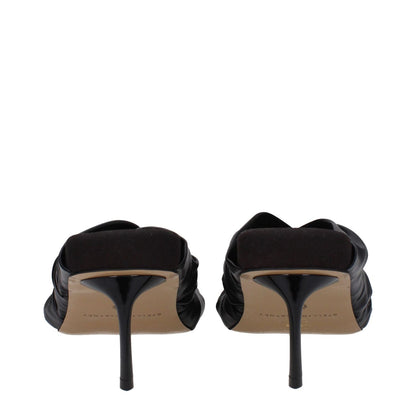 Stella McCartney Black Leather Stiletto Heel Sandals rear view showcasing eco leather and mid heels with 7 cm height.