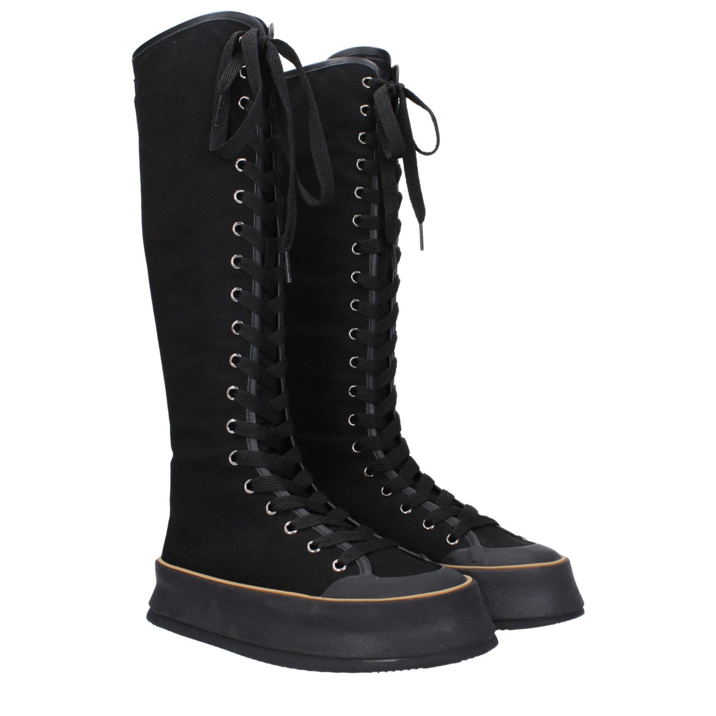 Max Mara Black Fabric Lace-Up Boots with vintage design, casual style, rubber sole, round toe, wedge heel; MPN 24147910316002.