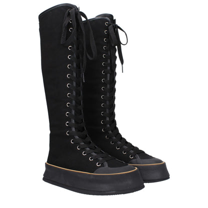Max Mara Black Fabric Lace-Up Boots with vintage design, casual style, rubber sole, round toe, wedge heel; MPN 24147910316002.