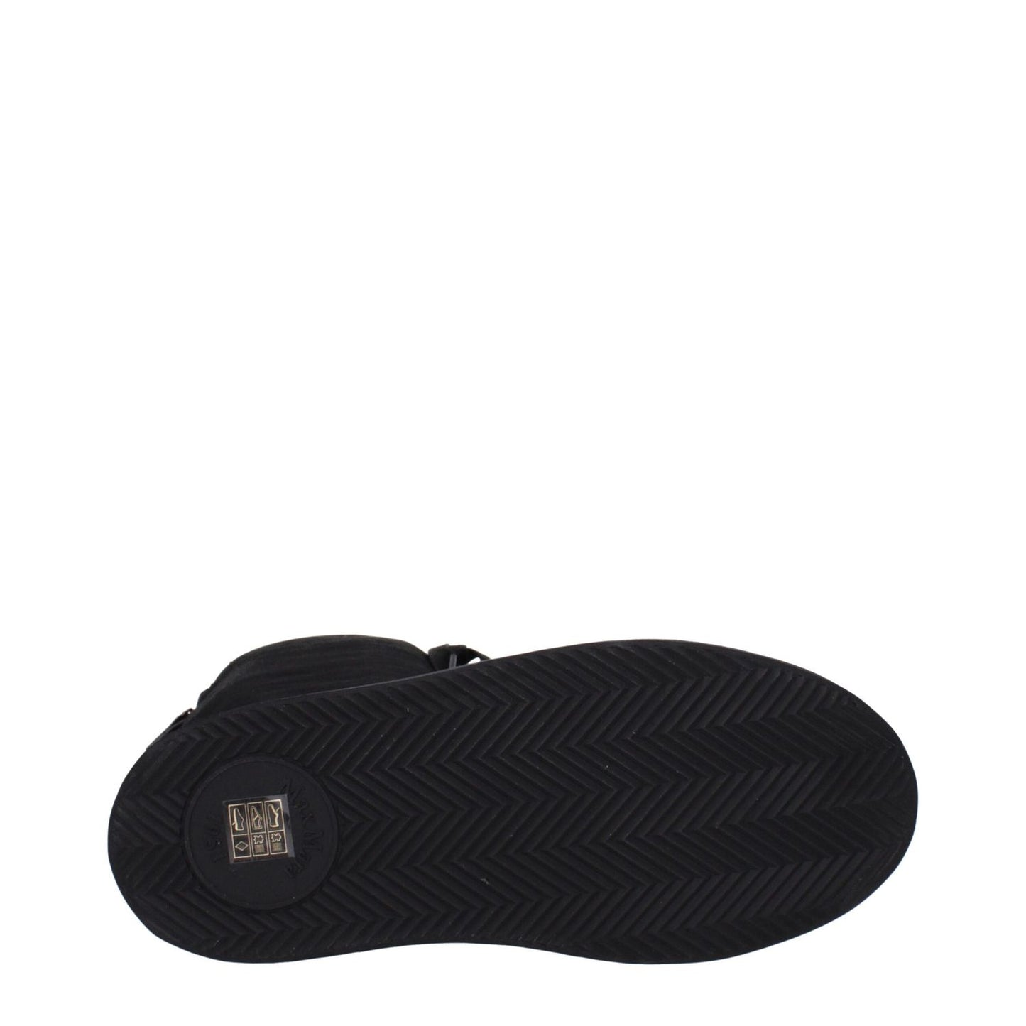 Sole view of Max Mara Black Fabric Lace-Up Boots with rubber wedge sole and vintage effect design.