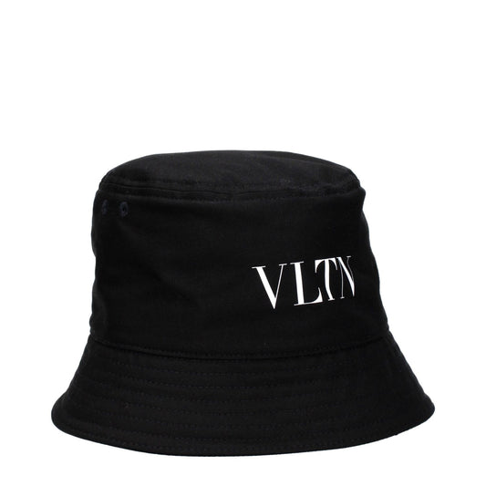 Valentino Garavani Black Cotton Bucket Hat with front VLTN logo, casual style, made of 98% cotton and 2% elastane, MPN: HGA11UXI0NI.