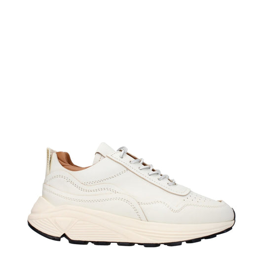 Buttero White Leather Low Top Sneakers with Lace Up Closure and Rubber Sole, Featuring Front and Back Logo Design