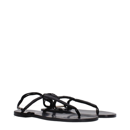 Isabel Marant Black Leather Flip-Flop Sandals, open toe, low flat heel with side logo, style SD0058FAA2B03S01BK, casual footwear.