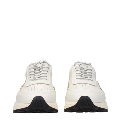 Front view of Buttero White Leather Low Top Sneakers showing lace-up closure and rubber sole.