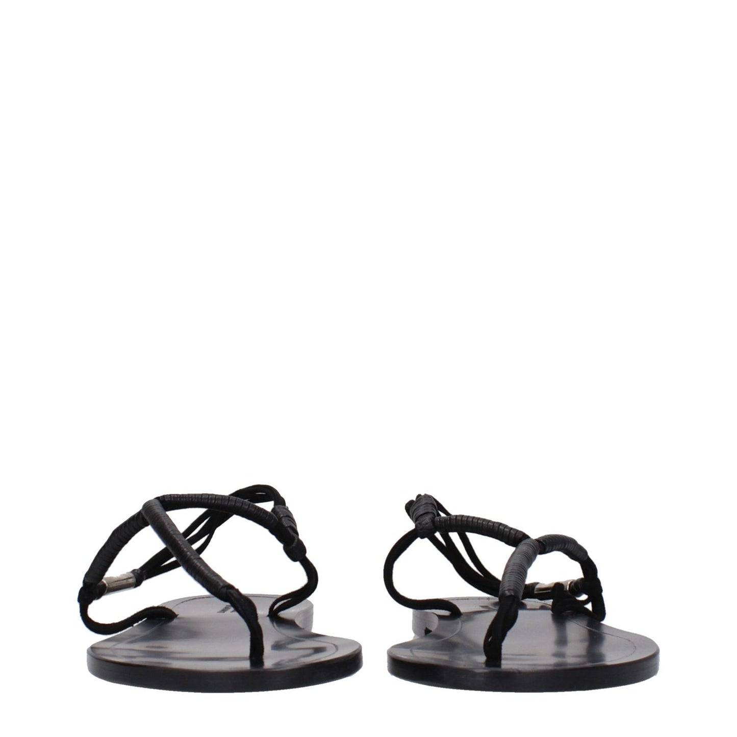 Isabel Marant Black Leather Flip-Flop Sandals showing back view with open toe and low flat heel design.