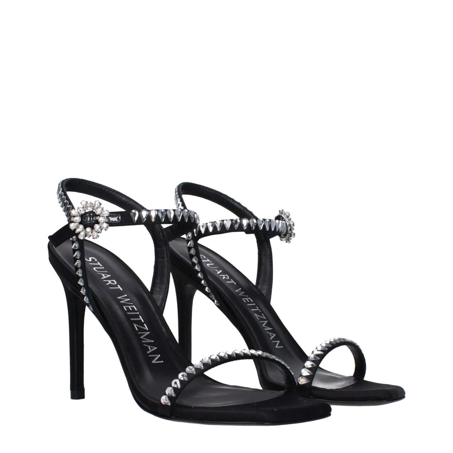 Stuart Weitzman Black Satin Stiletto Heel Sandals
