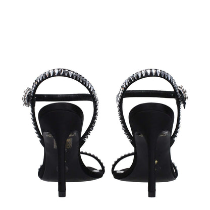 Stuart Weitzman Black Satin Stiletto Heel Sandals