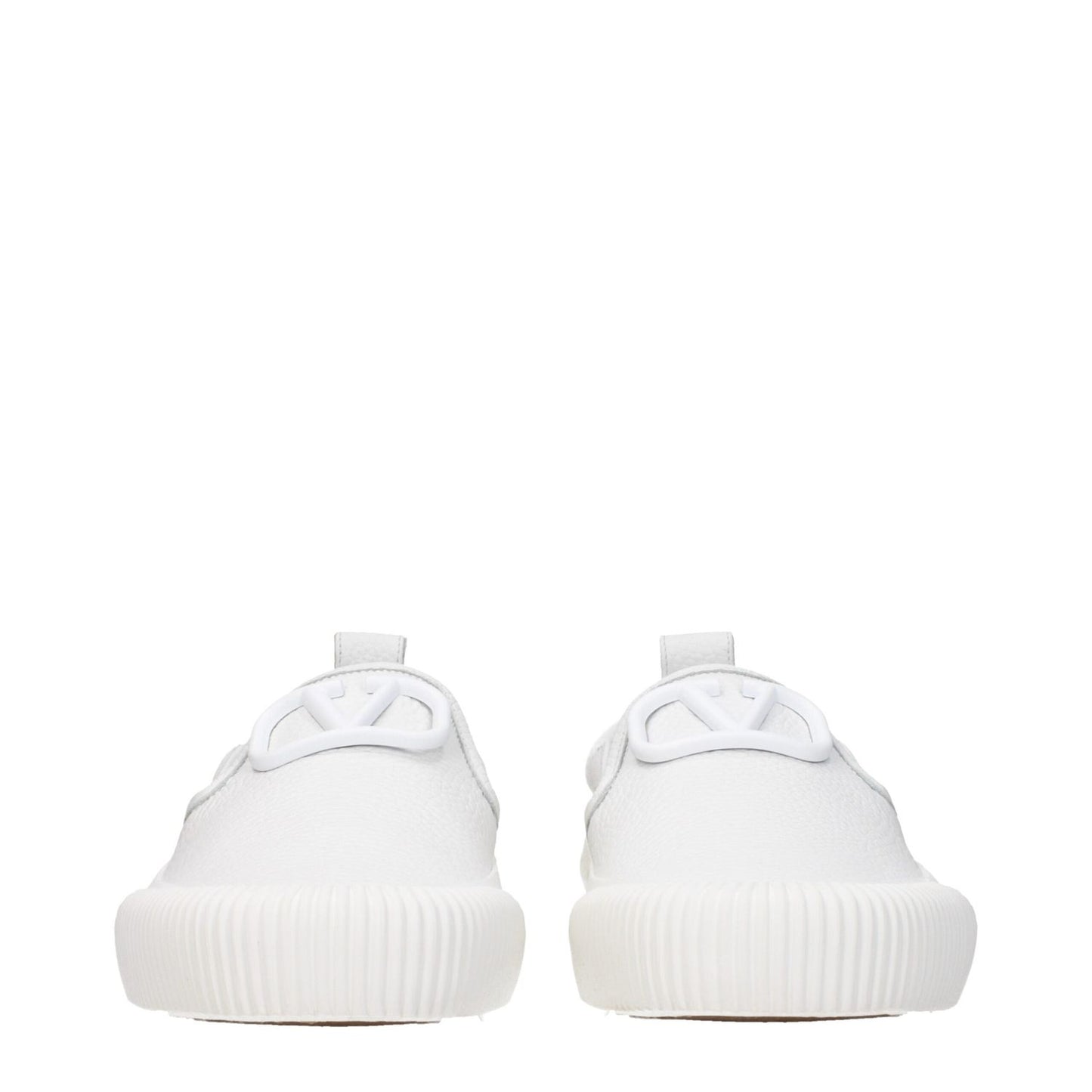 Valentino Garavani White Leather Slip-On Loafers with logo and rubber sole, front view