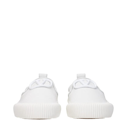 Valentino Garavani White Leather Slip-On Loafers with logo and rubber sole, front view