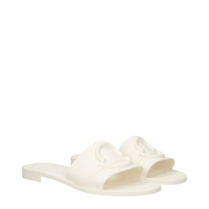 Moncler White Cotton Slippers with open toe and rubber sole, featuring front logo design