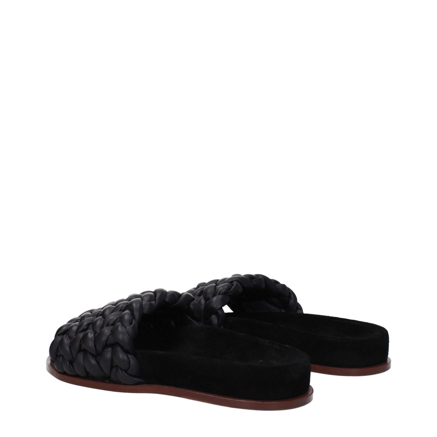 Chloé Black Leather Slippers, casual open toe design with braided black leather upper, low flat heel, MPN CHC22S557X6001.