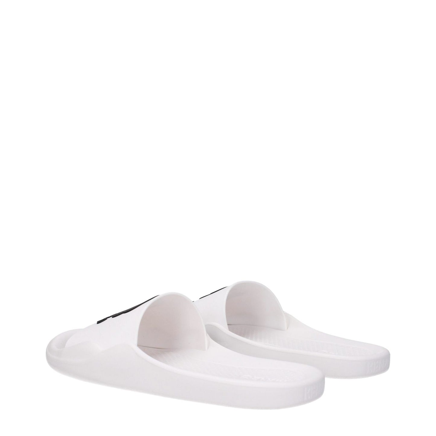 Kenzo White Cotton Slippers with rubber sole and open toe, featuring a front logo design, casual style, and low flat heel.